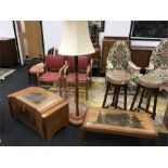 Singapore camphor wood chest 1961 with lamp stand and opeam coffee table.