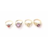 Four 9ct gold rings (some diamond) Size N-O.