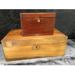 A mahogany writing slope and tea caddy.