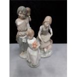 Lladro: Young girl with baby, Young girl with fruit, Younger girl with cat, boxed.