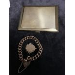 An engine turned cigarette case in 9ct gold together with a 9ct rose gold chain bracelet and a 9ct