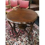 A Victorian mahogany center table. resting on 6 legs jardinere base