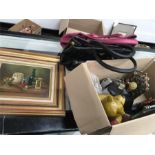 A box of collectables to include two “Prada” handbags, spoons, cameras, watches, Winnie the Pooh etc