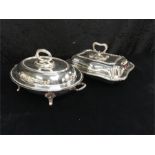 Two silver plated entree dishes including a warmer dish (no screw).