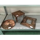 Three pieces of various art Nouveau, art and crafts copper including a Pengelly or Pearson trivet,