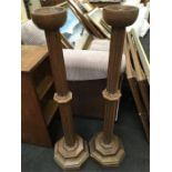 Two large oak church altar candlesticks. Gilbert Scott?