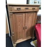 A large french pine side cabinet fitted two door and draw to top