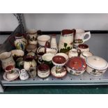 A collection of Torquay ware including violets black cockrill, cottages, jugs, plates, posy, bowls