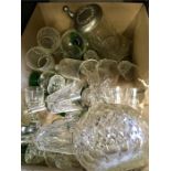 A box of glasses and decanters