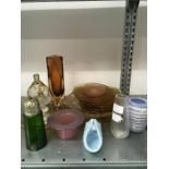 An Art Deco dessert set, fish Deco pin tray knife rest and other glass etc.