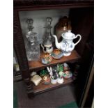 A quantity of china coffee pots, Japanese egg shell, flagon stein, glass etc.