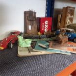 Various collectables to include an OXO tin, magazines, two model cars, a model tug boat together