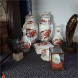 Crown Staffordshire fine bone china in the Rangoon pattern to include two lidded vases, two posy