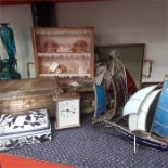 Various items to include a carriage clock, decorative boxes and two ornamental glass and metal