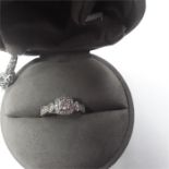 A Vera Wang platinum and diamond ring in a square setting with diamond shoulders with original box