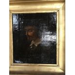 An Antique oil on canvas of David Garrick in a gilded frame.note labels to reverse