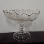 a antique Silsian engraved glass coupe tazza resting on stem base