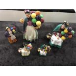 Five Royal Doulton figures of the Balloon seller (one damaged).