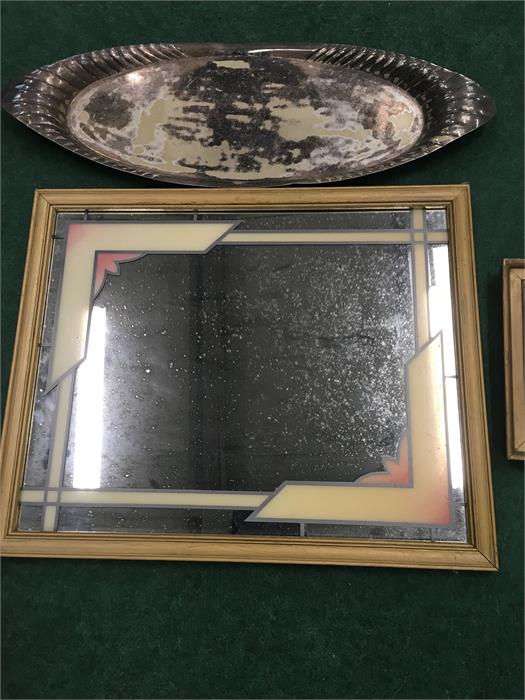 A chinoiserie wall mirror and one other, a Bartolozzi style print and a silver plated dish. - Image 4 of 4