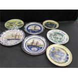 Poole Pottery:Seven plates including three ship plates and four harbour scenes.