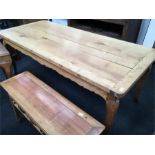 A large French draw end kitchen table. fitted draws