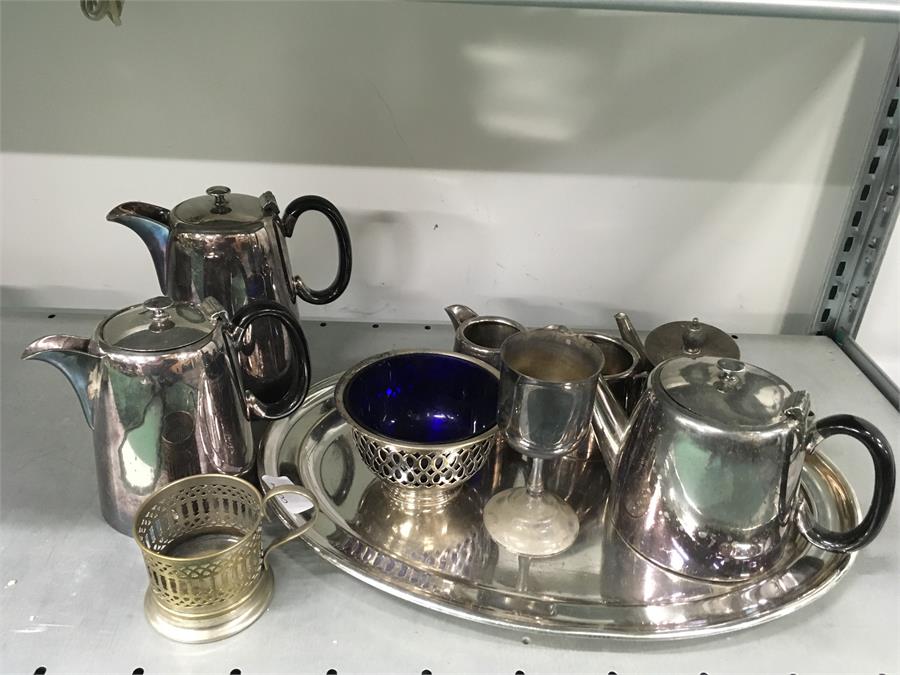 A quantity of silver plate.tea pots trays etc