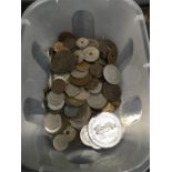 A clear box of coins.