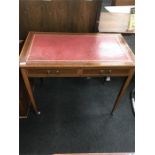 A Edwardian satin wood side table.fitted draws