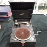 An Itonia portable wind up Gramophone.