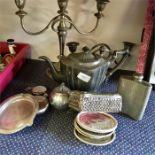 A collection of silver plated and other metalware.