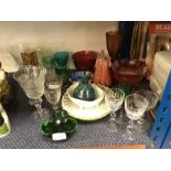 A quantity of glass including drinking glasses and decorative vases.