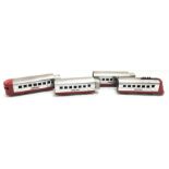 Lionel Lines O gauge early four car electric set in metal bodied chrome and red.