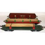 Hornby 0 Gauge 3 x No 2 Wagons - NE High Capacity Brick Wagon with Steel Wheels - Good - and a Red