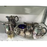 A quantity of silver plate tea pots, trays etc.