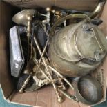 A box of brass and other metalware