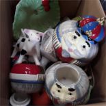 A box containing various china to include Carlton ware Toby jug, a Doulton figure and a children's