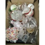 Two boxes of mixed china and glass.