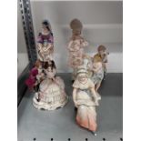 A Paris French style china figure of a young girl, Parion/ bisque figures etc, 6 total.