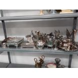 A large quantity of silver plate to include centrepiece, jewellery box, coffee set etc.