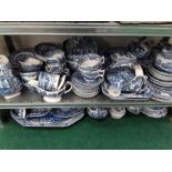 A large quantity of Copeland Spode blue and white willow pattern china. inc , servers, jugs, boats