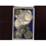 Small box of assorted coins.
