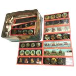 Quantity of Magic lantern glass slides, subjects vary, includes exotic animals and shipping related.