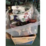 Two boxes of assorted ornamental chinaware