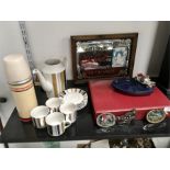 A Mid Winter coffee set with a vintage Thermos flask, belt buckles etc