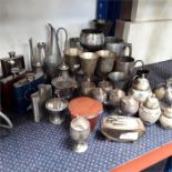 Metal items to include a lighter, goblets, hip flasks etc. (Ref 8)