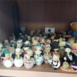 A large collection of ornaments depicting Teddies and Chickens some Eggbert.