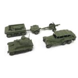 Five Dinky Toys 1940's issue military vehicles: 162 18-Pounder Quick Firing Field Gun Unit