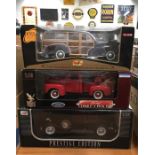 Three 1/18 scale models, includes Anson Prestige Collection 1934 Packard. Appear E/M and boxed.