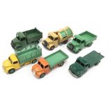 Six Dinky commercial models, includes 30m/ 414 Dodge Dump Truck with burnt orange cab and chassis,