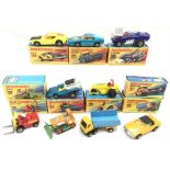 Nine Lesney Matchbox Superfast models: 48 Pi-Eyed Piper; 21 Rod Roller; 42 Tyre Fryer (a few chips);